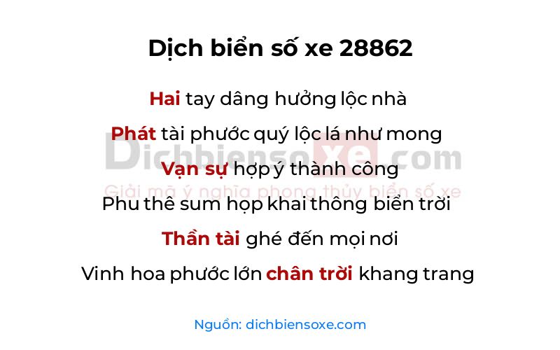 Dịch thơ biển số 28862