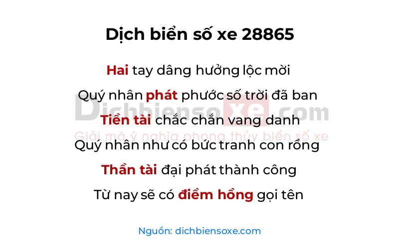 Dịch thơ biển số 28865