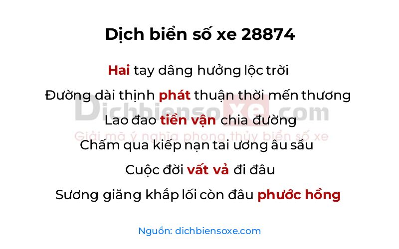Dịch thơ biển số 28874