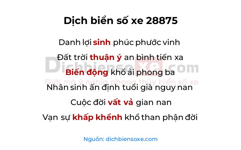 Dịch thơ biển số 28875