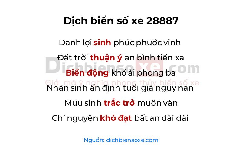 Dịch thơ biển số 28887