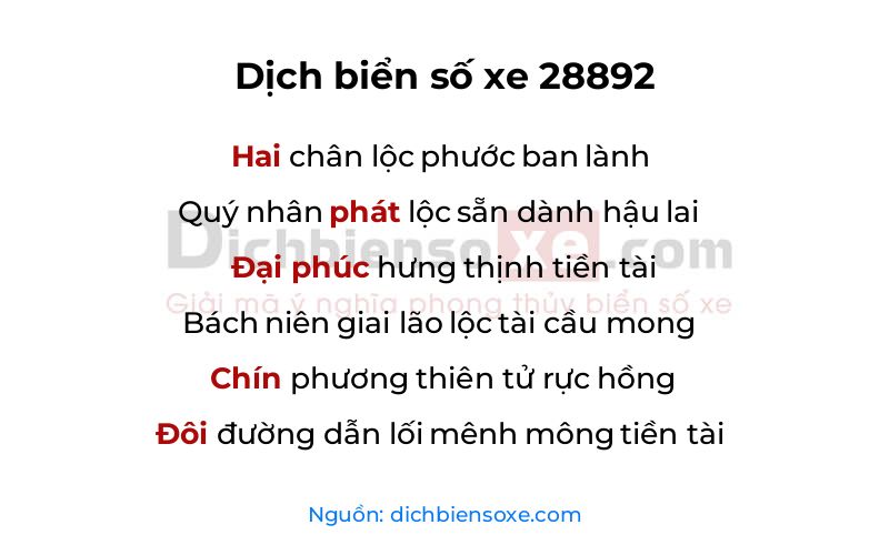 Dịch thơ biển số 28892