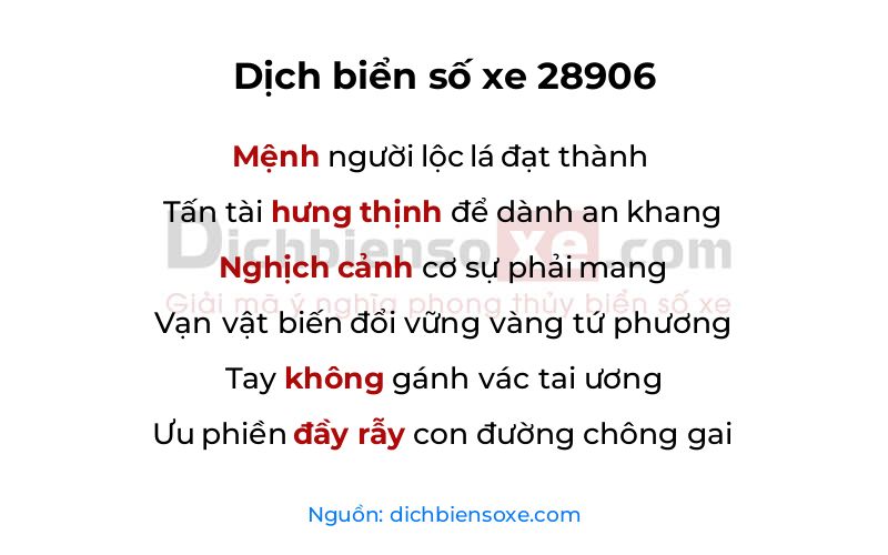Dịch thơ biển số 28906