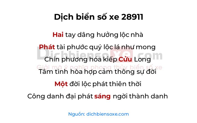 Dịch thơ biển số 28911