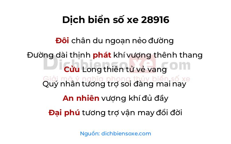 Dịch thơ biển số 28916