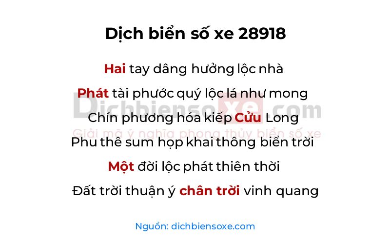 Dịch thơ biển số 28918
