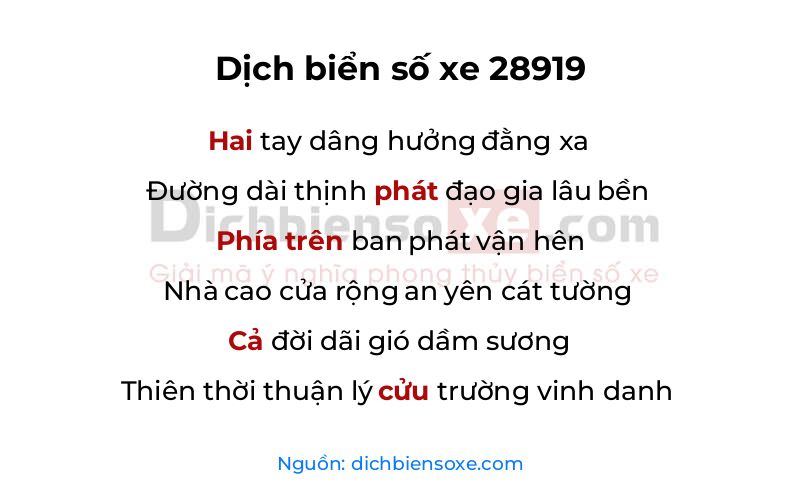 Dịch thơ biển số 28919