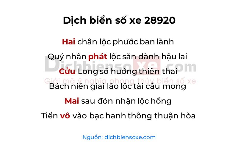 Dịch thơ biển số 28920