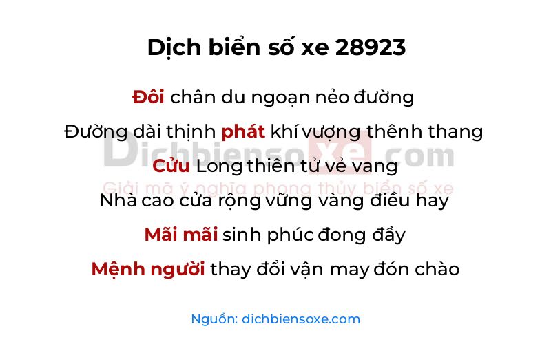 Dịch thơ biển số 28923