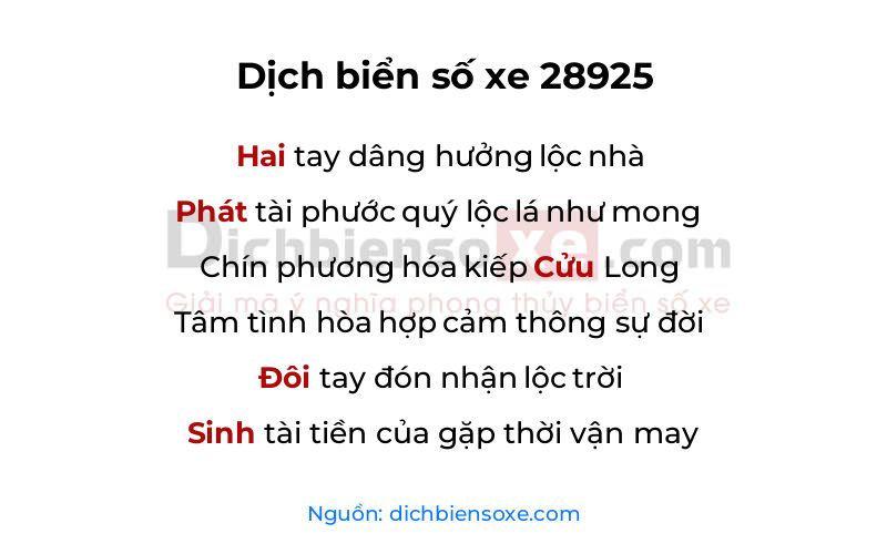 Dịch thơ biển số 28925