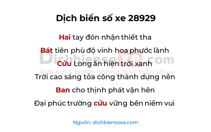 Dịch thơ biển số 28929