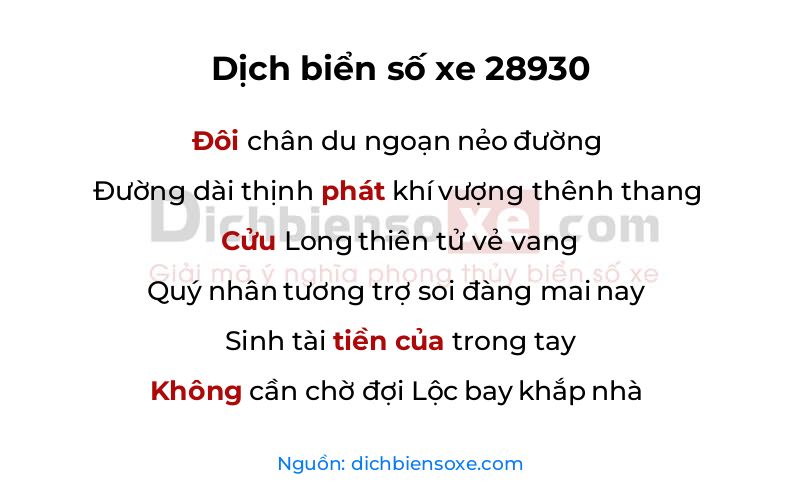 Dịch thơ biển số 28930