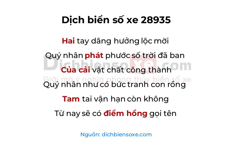 Dịch thơ biển số 28935