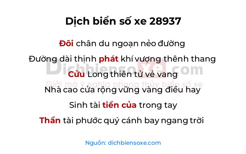 Dịch thơ biển số 28937