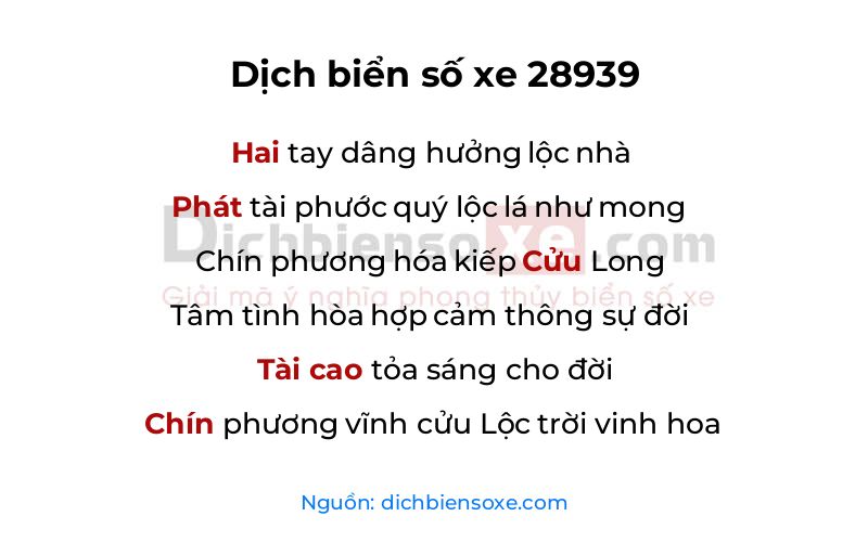 Dịch thơ biển số 28939