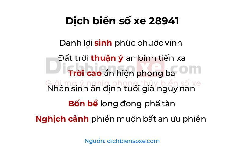 Dịch thơ biển số 28941