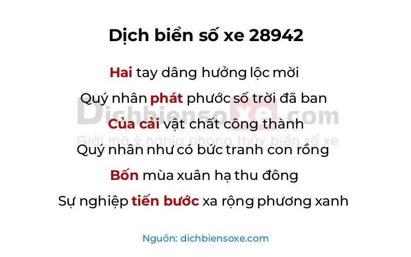 Dịch thơ biển số 28942