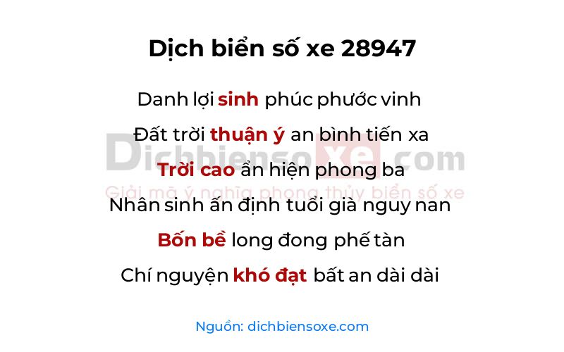 Dịch thơ biển số 28947