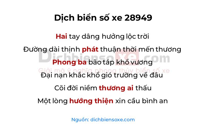 Dịch thơ biển số 28949