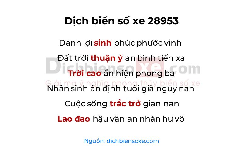 Dịch thơ biển số 28953