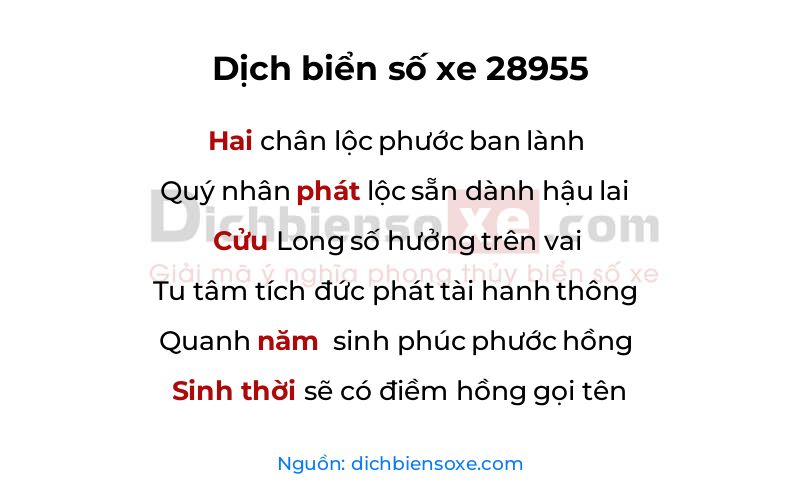 Dịch thơ biển số 28955