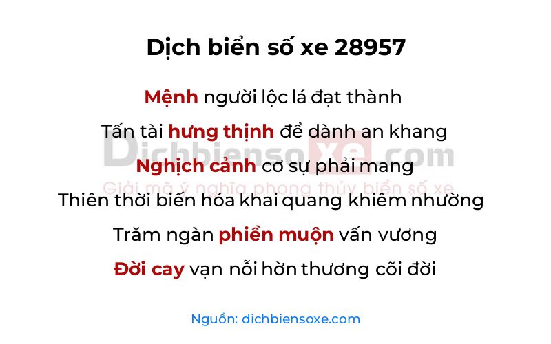 Dịch thơ biển số 28957