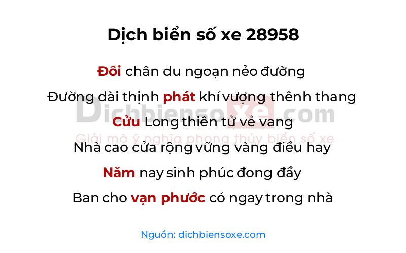 Dịch thơ biển số 28958