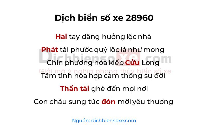Dịch thơ biển số 28960