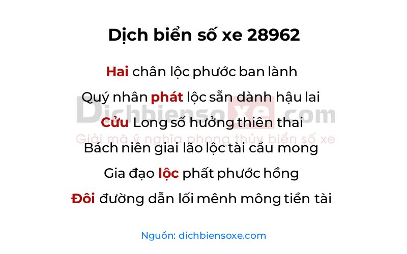 Dịch thơ biển số 28962