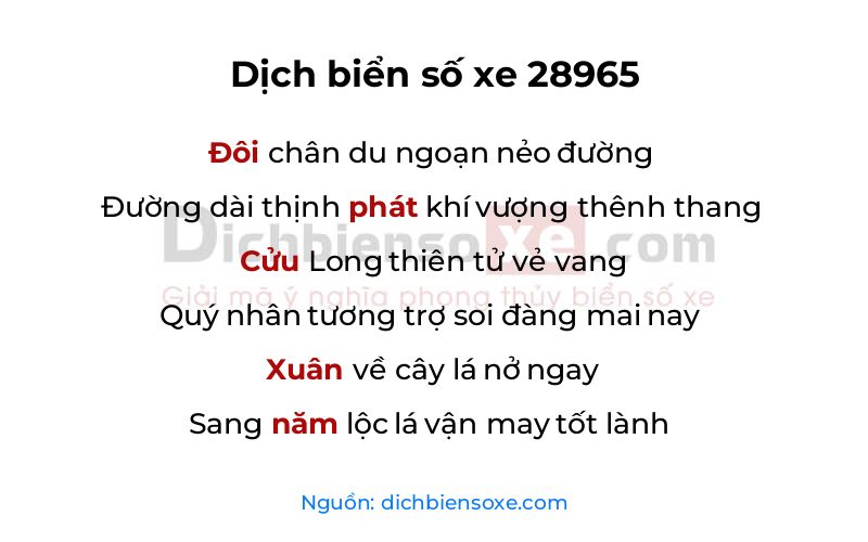 Dịch thơ biển số 28965