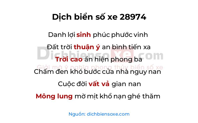 Dịch thơ biển số 28974