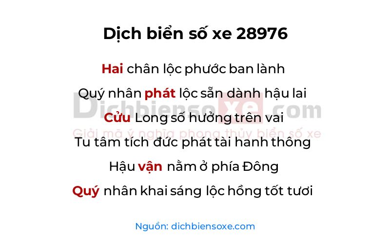 Dịch thơ biển số 28976