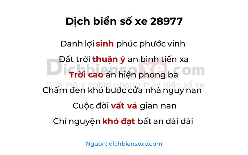 Dịch thơ biển số 28977
