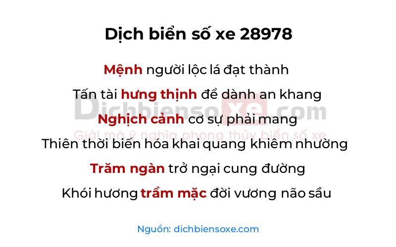 Dịch thơ biển số 28978