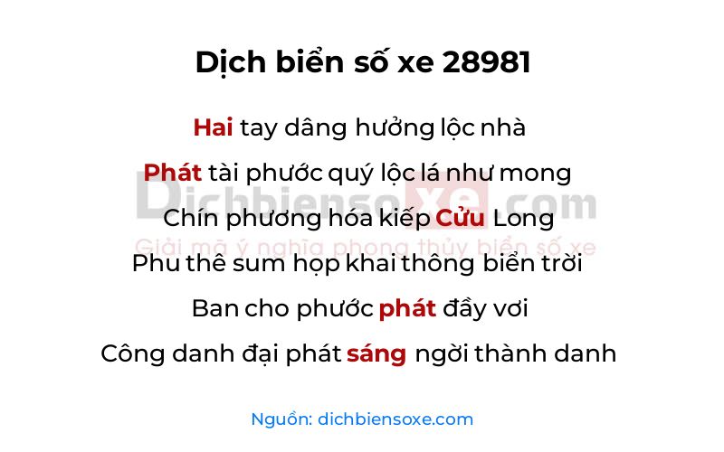 Dịch thơ biển số 28981