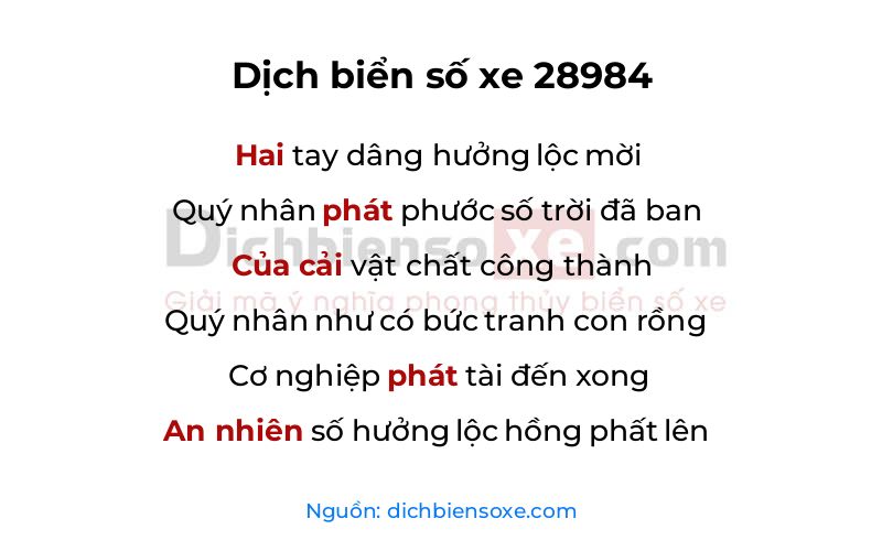 Dịch thơ biển số 28984