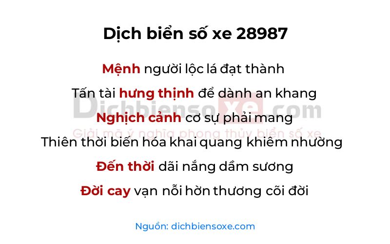 Dịch thơ biển số 28987