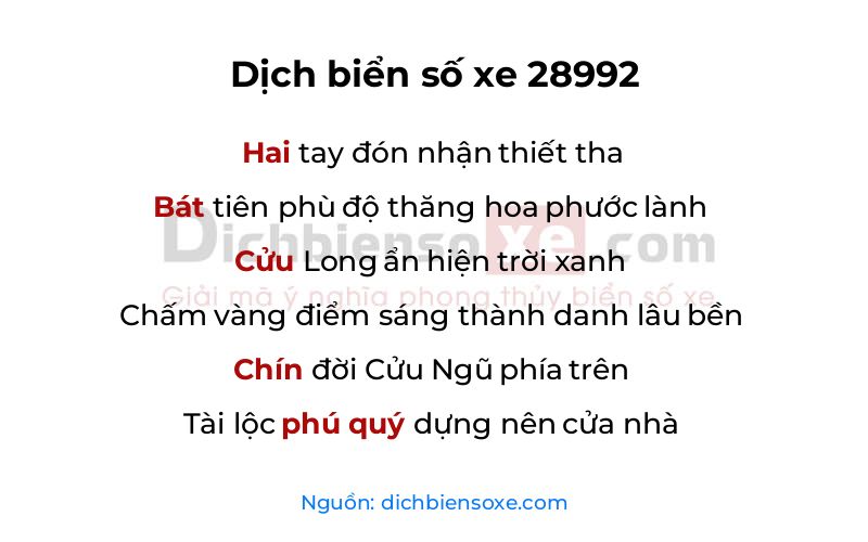 Dịch thơ biển số 28992