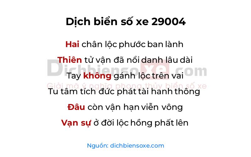 Dịch thơ biển số 29004