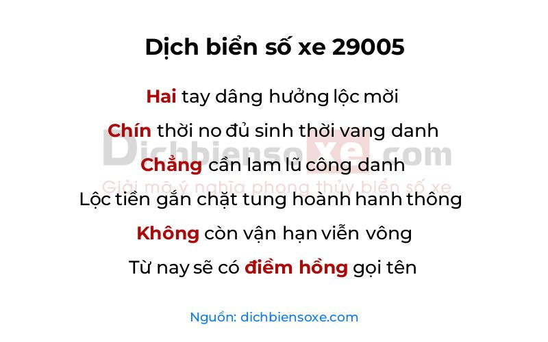 Dịch thơ biển số 29005