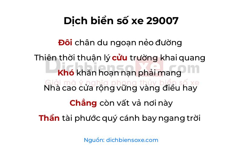 Dịch thơ biển số 29007
