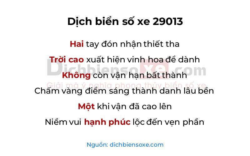 Dịch thơ biển số 29013