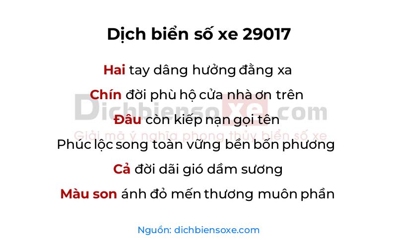 Dịch thơ biển số 29017