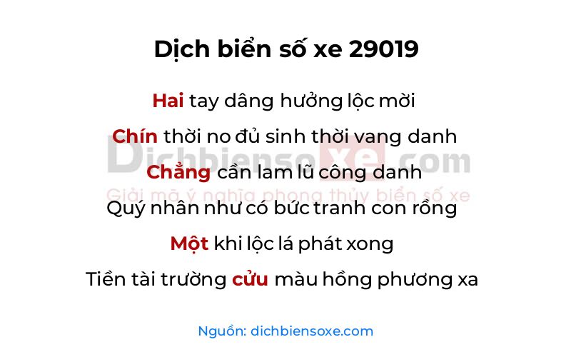 Dịch thơ biển số 29019