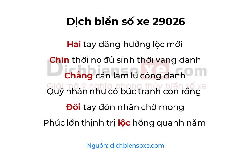 Dịch thơ biển số 29026