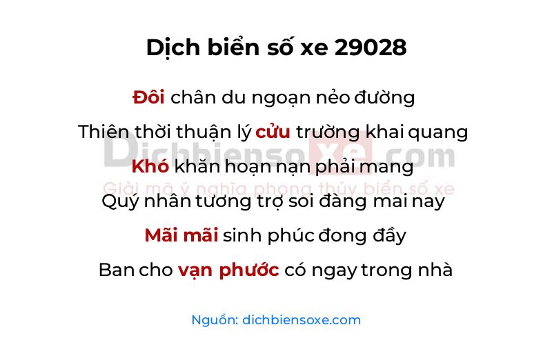 Dịch thơ biển số 29028