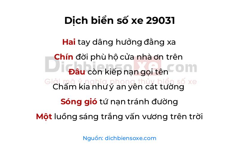 Dịch thơ biển số 29031