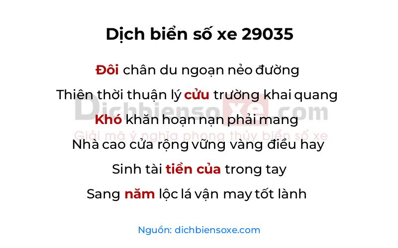 Dịch thơ biển số 29035