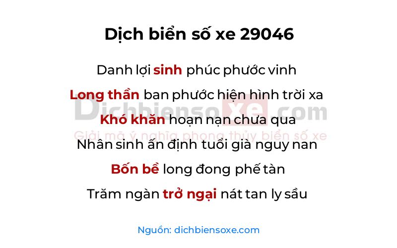Dịch thơ biển số 29046