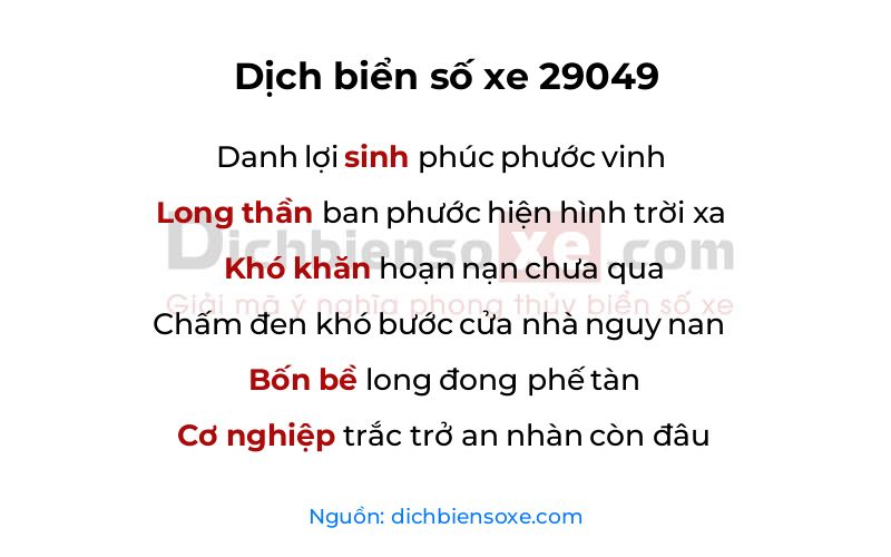 Dịch thơ biển số 29049